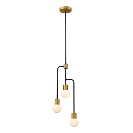 Z-Lite Neutra 3 Light Chandelier, Matte Black + Foundry Brass & Opal 621-3MB-FB